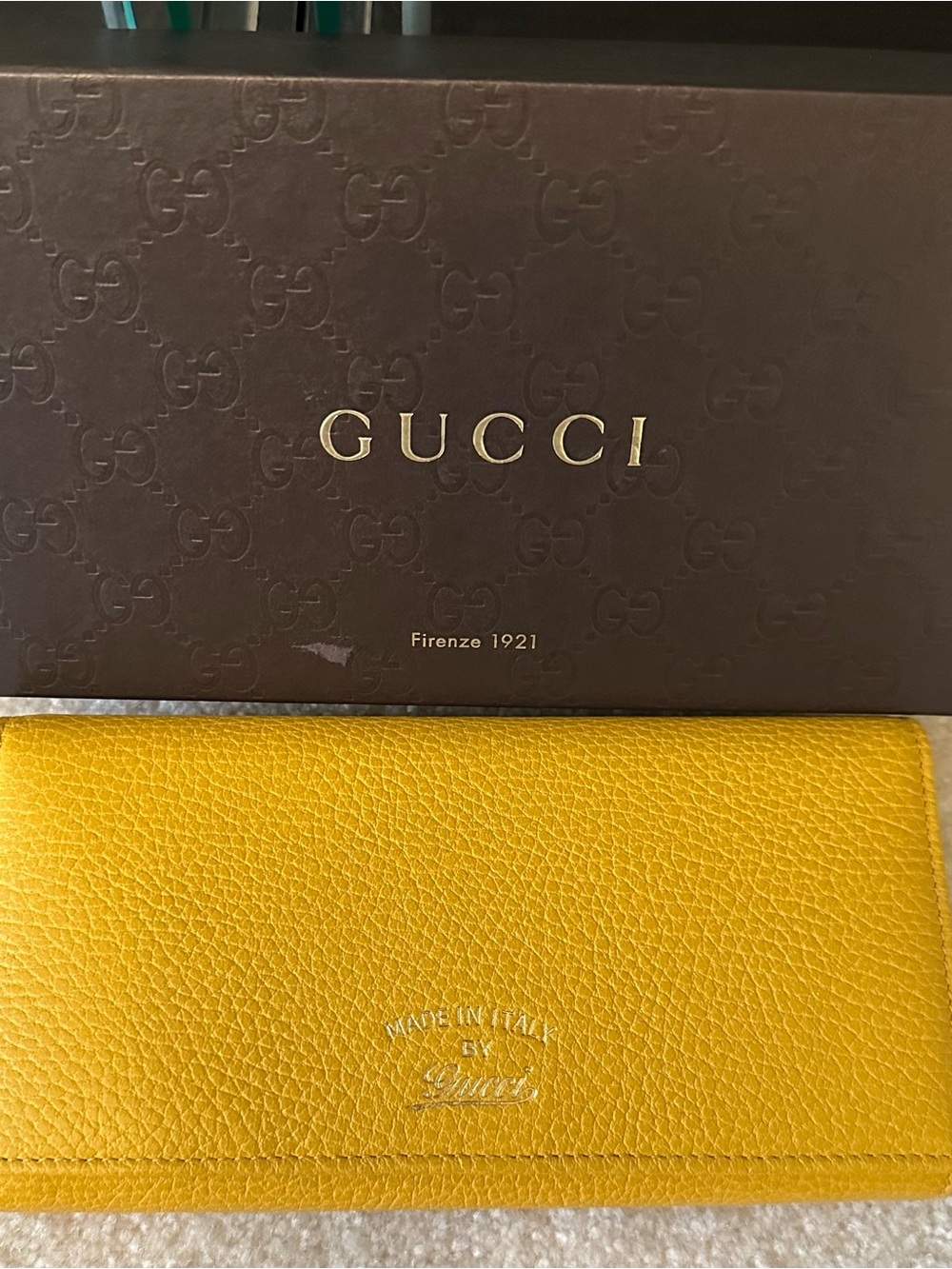 Gucci Bright Yellow Pebbled Leather Continental Wallet
